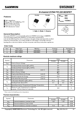 SW50N06T Datasheet PDF Xian Semipower Electronic Technology Co., Ltd.