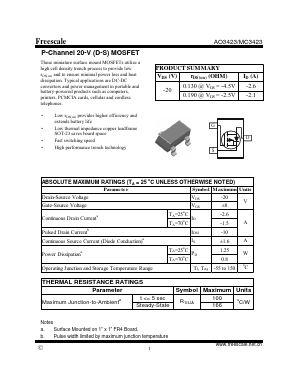 AO3423 Datasheet PDF SHENZHENFREESCALE