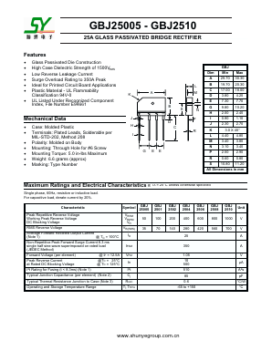 GBJ2501 Datasheet PDF Shunye Enterprise