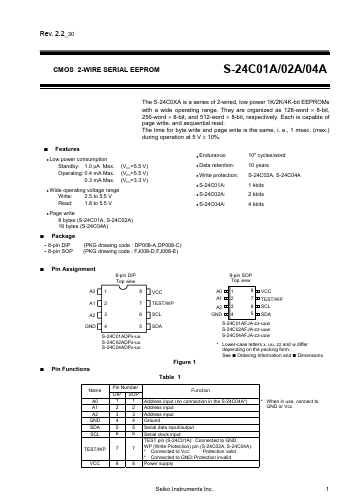 S-24C04ADPA-11-S Datasheet PDF Seiko Instruments Inc
