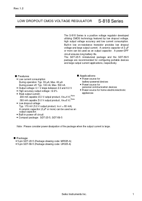 S-818A50AMC-BHE-T2 Datasheet PDF Seiko Instruments Inc