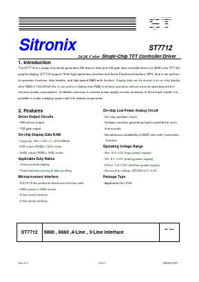 ST7712 Datasheet PDF Sitronix Technology Co., Ltd.