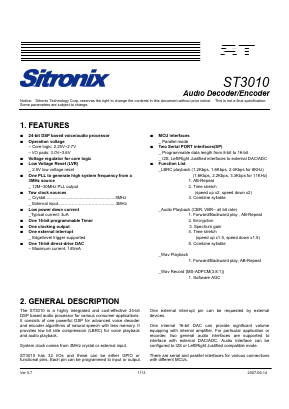 ST3010 Datasheet PDF Sitronix Technology Co., Ltd.