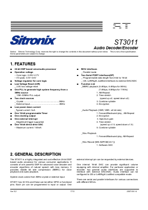 ST3011 Datasheet PDF Sitronix Technology Co., Ltd.