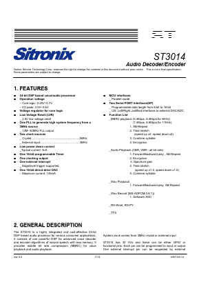 ST3014 Datasheet PDF Sitronix Technology Co., Ltd.