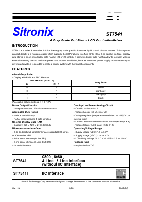 ST7541-G2 Datasheet PDF Sitronix Technology Co., Ltd.
