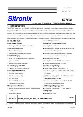 ST7628 Datasheet PDF Sitronix Technology Co., Ltd.