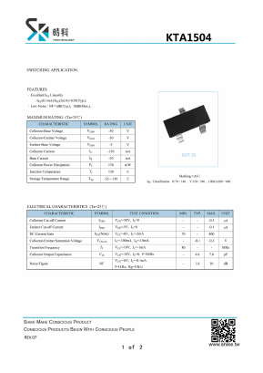 KTA1504 Datasheet PDF SHIKE Electronics