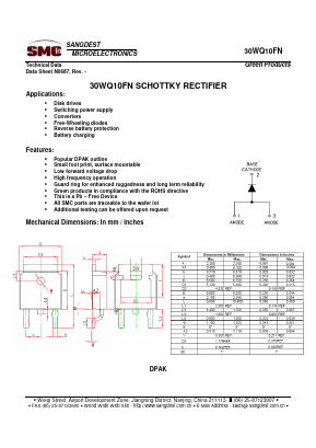 30WQ10FN Datasheet PDF Sangdest Microelectronic (Nanjing) Co., Ltd