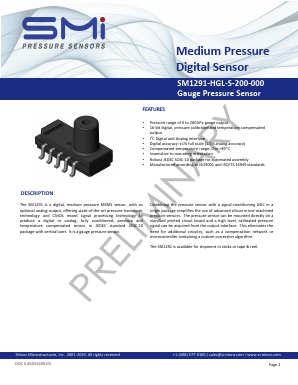 SM1291-HGL-S-200-000 Datasheet PDF Silicon Microstructures, Inc.