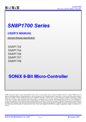 SN8P1702Q Datasheet PDF Sonix Technology Co., Ltd