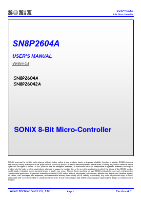 SN8P26042AWB Datasheet PDF Sonix Technology Co., Ltd