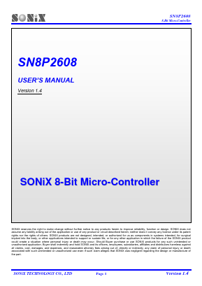 SN8P2606PG Datasheet PDF Sonix Technology Co., Ltd