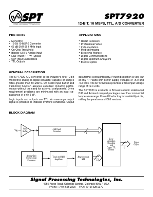 SPT7920 Datasheet PDF Signal Processing Technologies