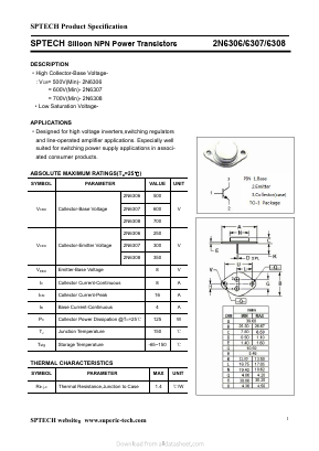 2N6307 Datasheet PDF Shenzhen SPTECH Microelectronics Co., Ltd.