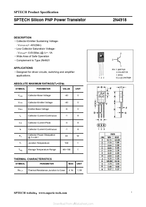 2N4918 Datasheet PDF Shenzhen SPTECH Microelectronics Co., Ltd.