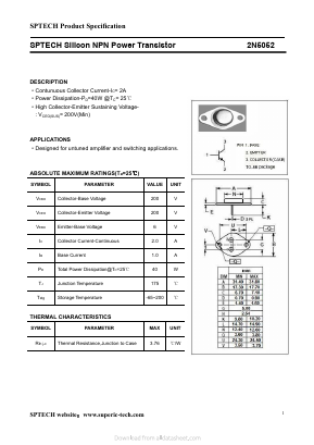 2N5052 Datasheet PDF Shenzhen SPTECH Microelectronics Co., Ltd.
