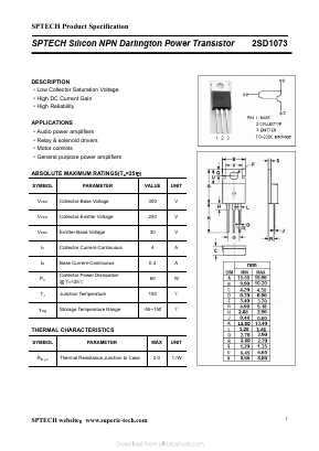 2SD1073 Datasheet PDF Shenzhen SPTECH Microelectronics Co., Ltd.