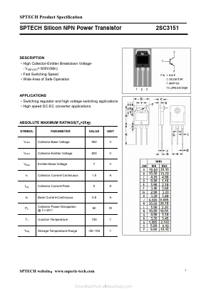 2SC3151L Datasheet PDF Shenzhen SPTECH Microelectronics Co., Ltd.