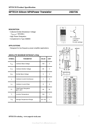 2SD726 Datasheet PDF Shenzhen SPTECH Microelectronics Co., Ltd.