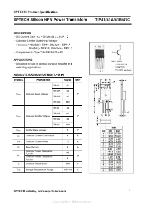 TIP41A Datasheet PDF Shenzhen SPTECH Microelectronics Co., Ltd.