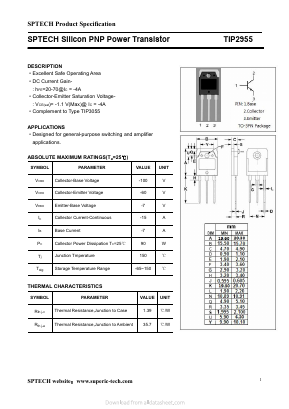 TIP2955 Datasheet PDF Shenzhen SPTECH Microelectronics Co., Ltd.