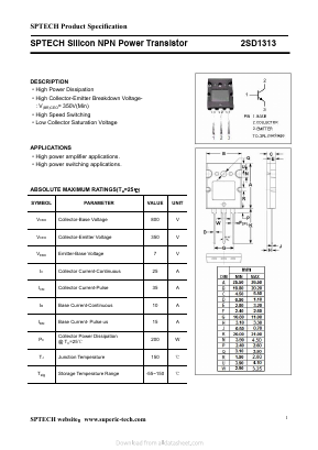 2SD1313 Datasheet PDF Shenzhen SPTECH Microelectronics Co., Ltd.