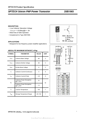 2SB1065 Datasheet PDF Shenzhen SPTECH Microelectronics Co., Ltd.