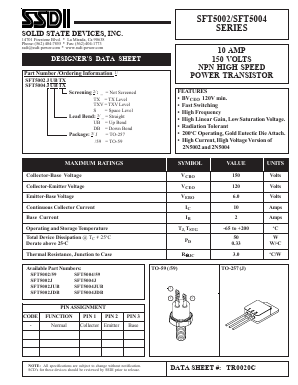 SFT5004J Datasheet PDF Solid State Devices, Inc.