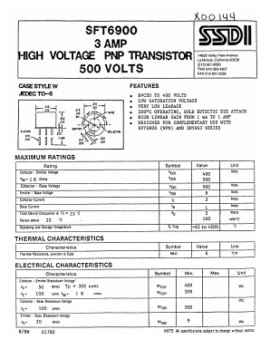 SFT6900 Datasheet PDF Solid State Devices, Inc.