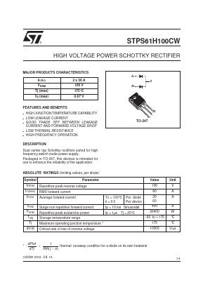 STPS61H100CW Datasheet PDF STMicroelectronics