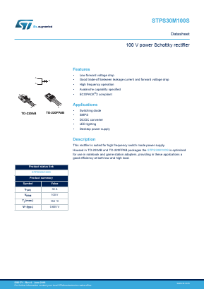 STPS30M100ST Datasheet PDF STMicroelectronics