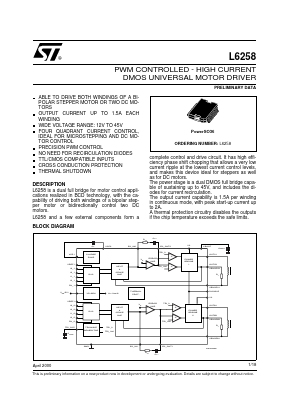 L6258 Datasheet PDF STMicroelectronics