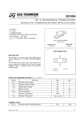 SD1894 Datasheet PDF STMicroelectronics