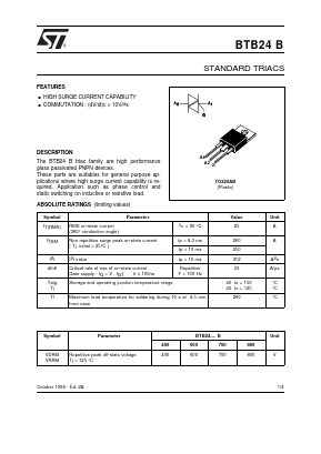 BTB24-800B Datasheet PDF STMicroelectronics