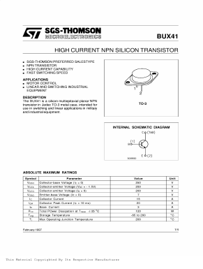 BUX41 Datasheet PDF STMicroelectronics