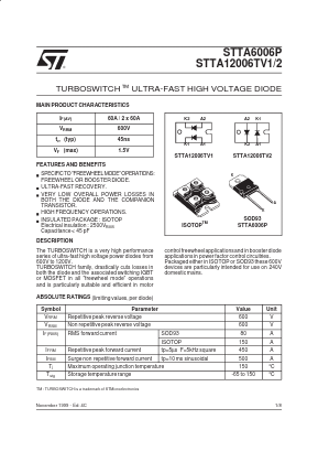 STTA12006TV2 Datasheet PDF STMicroelectronics