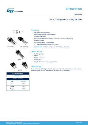 STPS20H100CG-TR Datasheet PDF STMicroelectronics