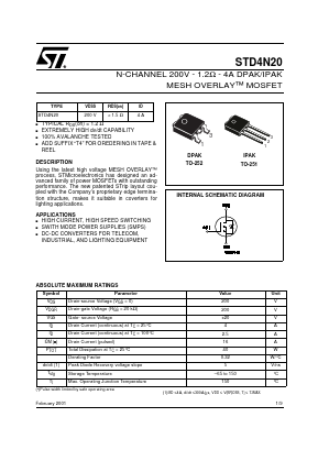 STD4N20 Datasheet PDF STMicroelectronics