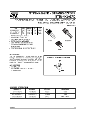 STP9NK60ZFD Datasheet PDF STMicroelectronics