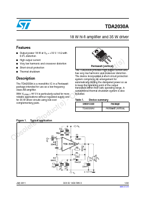 TDA2030A Datasheet PDF STMicroelectronics