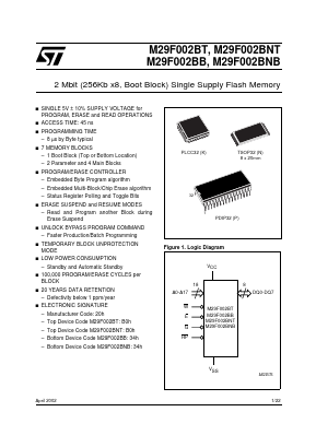 M29F002BB45K1 Datasheet PDF STMicroelectronics
