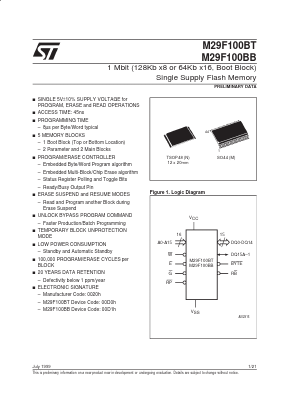 M29F100BT90M3 Datasheet PDF STMicroelectronics