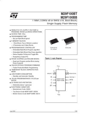 M29F100BB70M1 Datasheet PDF STMicroelectronics