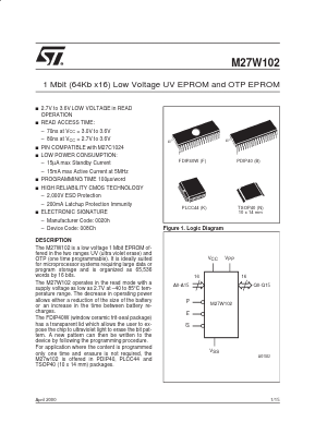 M27W102-120K6TR Datasheet PDF STMicroelectronics