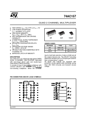 74AC157MTR Datasheet PDF STMicroelectronics