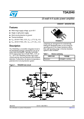TDA2040 Datasheet PDF STMicroelectronics