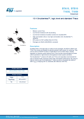 BTA10-600BRG Datasheet PDF STMicroelectronics