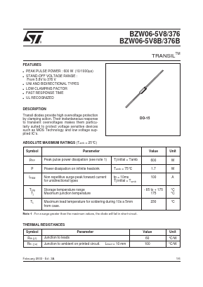BZW06376 Datasheet PDF STMicroelectronics