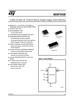 M29F040B55N6 Datasheet PDF STMicroelectronics